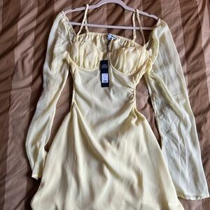 NWT Butter Yellow Off-Shoulder Open Back Chiffon Dress